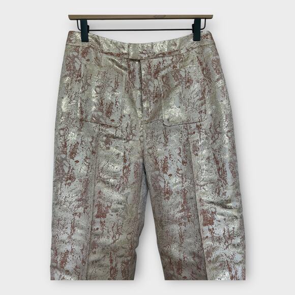 FIGUE Sioban Bronze Gold Metallic Brocade Straight Leg Trouser Dress Pants 8 - Picture 5 of 13